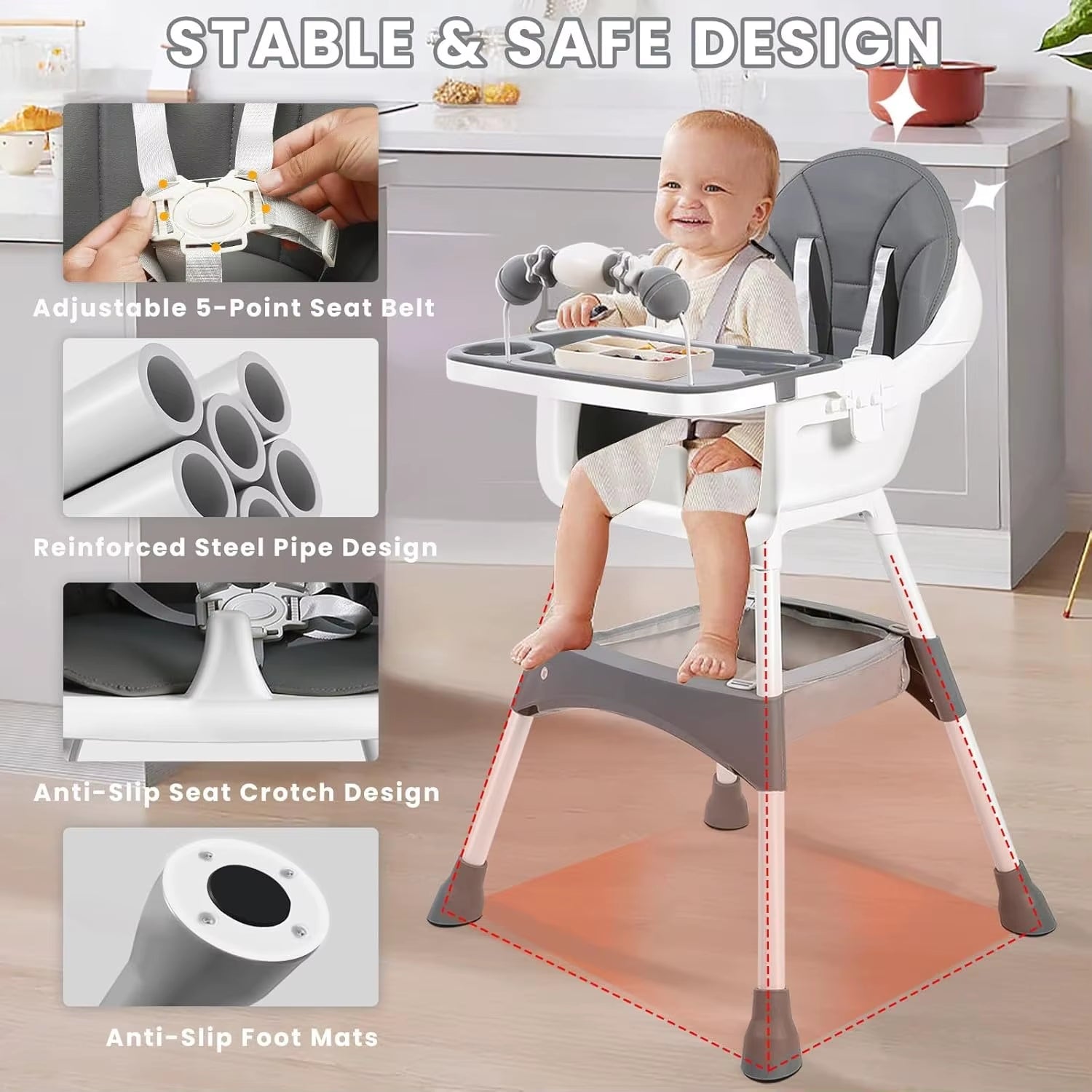 Convertible High Chair with Tray & Cup Holder