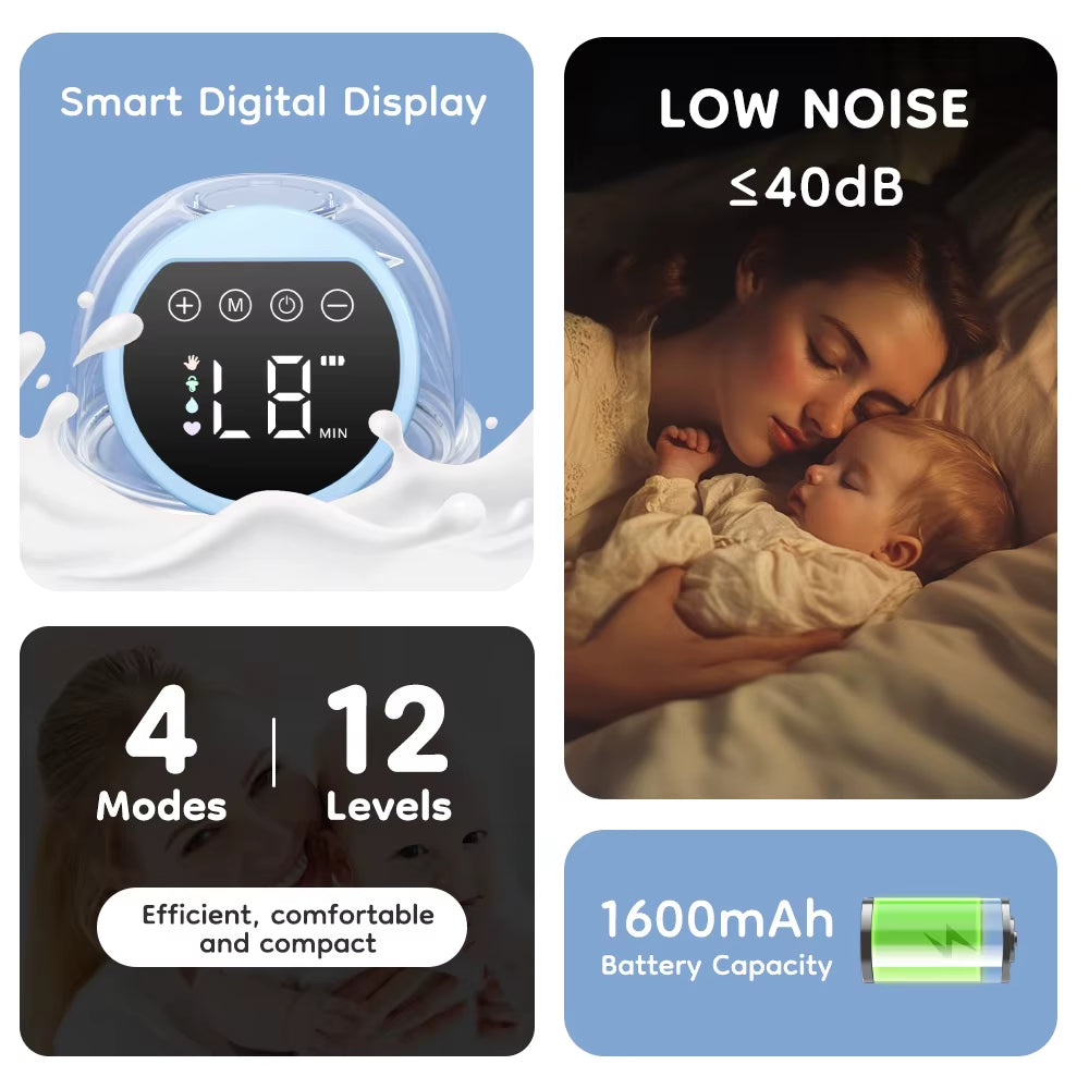 Wearable Electric Breast Pump – Hands-Free Comfort for Modern Moms 4 Modes 12 Levels Portable Hands Free Breast Pump Silent Comfort