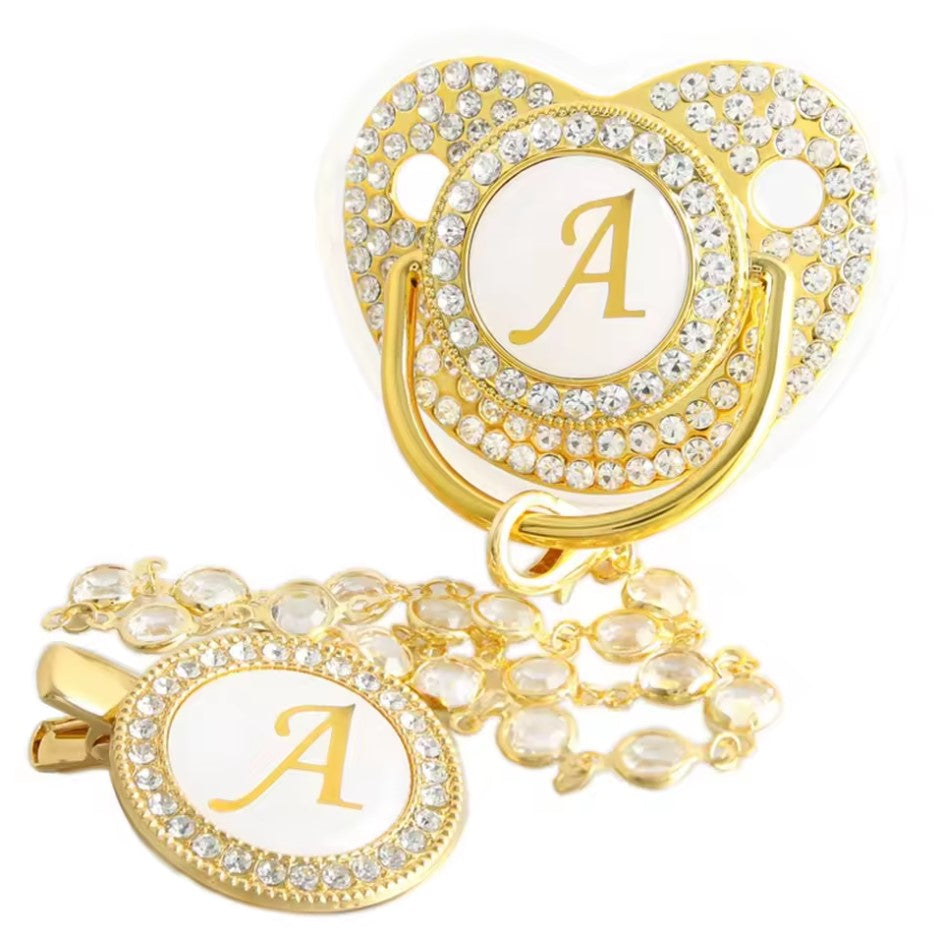 Luxury Rhinestone Baby Pacifier – Elegant Bling Design with Diamond Chain Clip