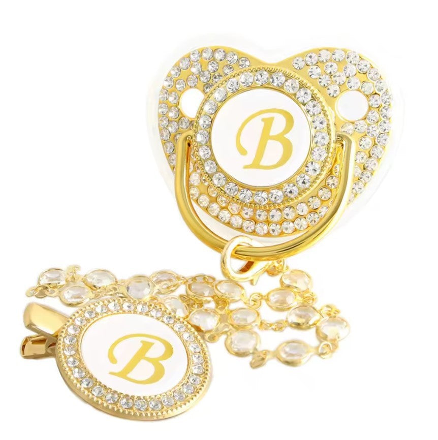 Luxury Rhinestone Baby Pacifier – Elegant Bling Design with Diamond Chain Clip