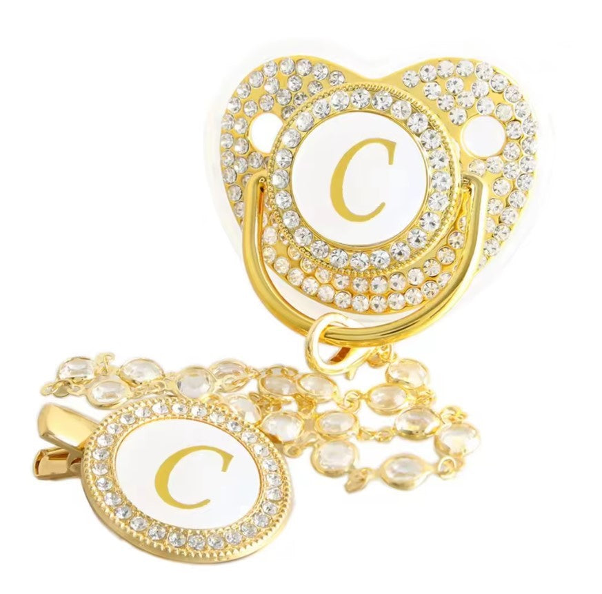 Luxury Rhinestone Baby Pacifier – Elegant Bling Design with Diamond Chain Clip