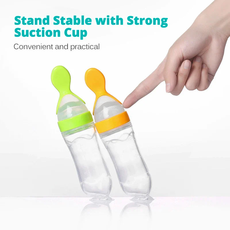 Silicone Baby Feeding Bottle With Spoon for Food,Cereal. Bottles Squeeze Spoon Milk Feeding Bottle Cup
