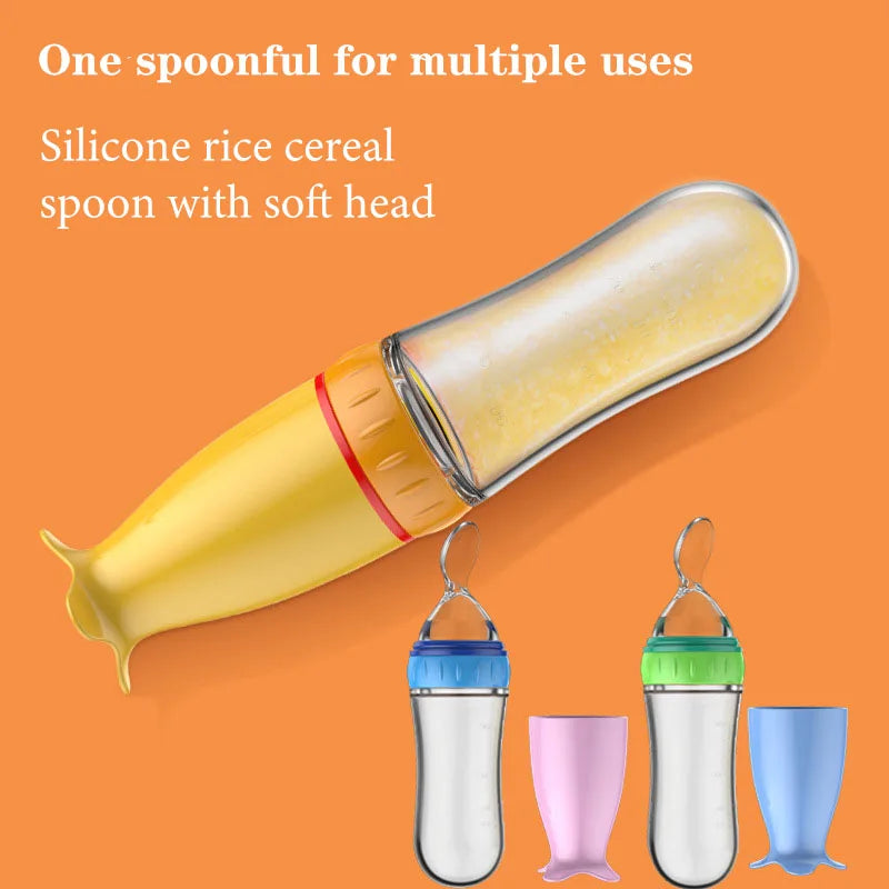 Silicone Baby Feeding Bottle With Spoon for Food,Cereal. Bottles Squeeze Spoon Milk Feeding Bottle Cup