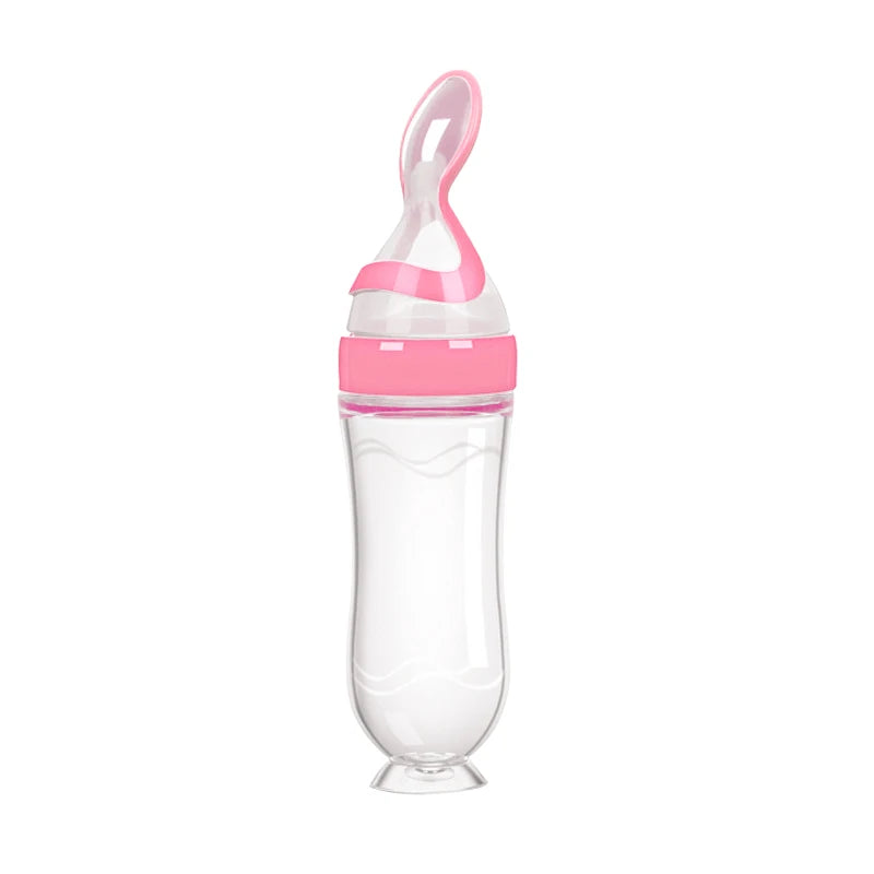 Silicone Baby Feeding Bottle With Spoon for Food,Cereal. Bottles Squeeze Spoon Milk Feeding Bottle Cup