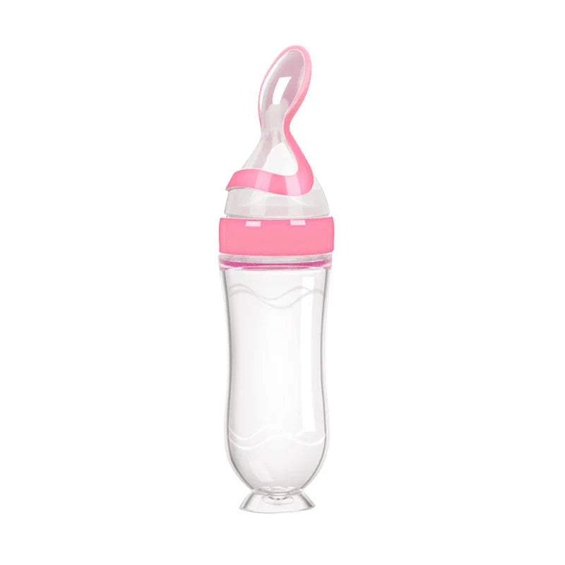 Silicone Baby Feeding Bottle With Spoon for Food,Cereal. Bottles Squeeze Spoon Milk Feeding Bottle Cup