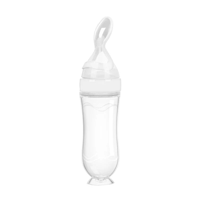 Silicone Baby Feeding Bottle With Spoon for Food,Cereal. Bottles Squeeze Spoon Milk Feeding Bottle Cup