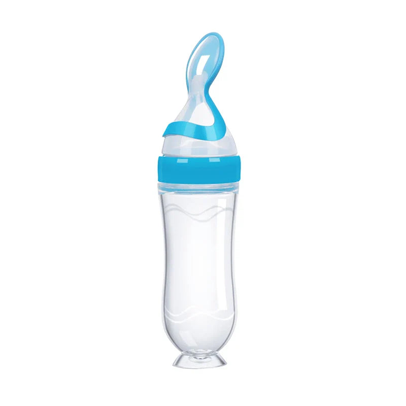 Silicone Baby Feeding Bottle With Spoon for Food,Cereal. Bottles Squeeze Spoon Milk Feeding Bottle Cup