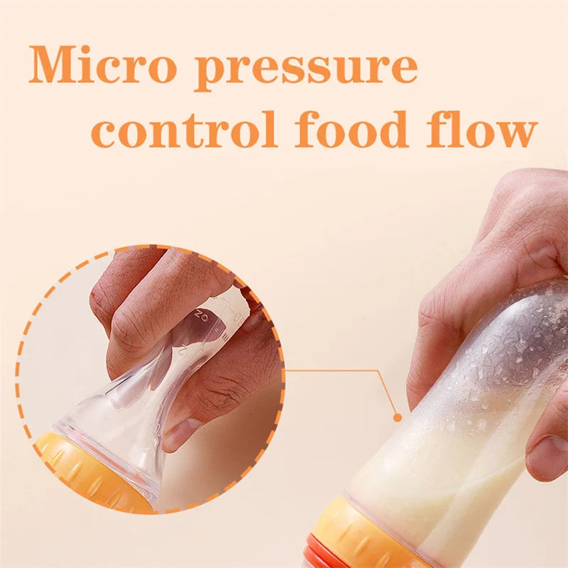 Silicone Baby Feeding Bottle With Spoon for Food,Cereal. Bottles Squeeze Spoon Milk Feeding Bottle Cup