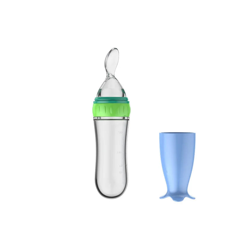 Silicone Baby Feeding Bottle With Spoon for Food,Cereal. Bottles Squeeze Spoon Milk Feeding Bottle Cup