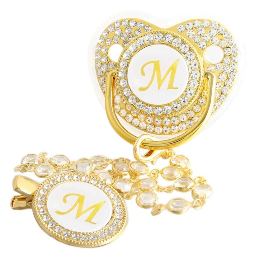 Luxury Rhinestone Baby Pacifier – Elegant Bling Design with Diamond Chain Clip