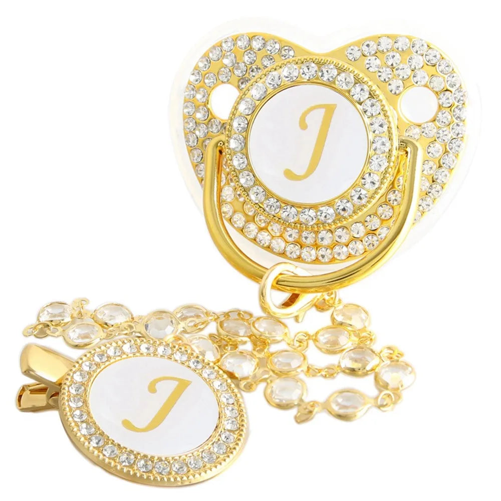 Luxury Rhinestone Baby Pacifier – Elegant Bling Design with Diamond Chain Clip