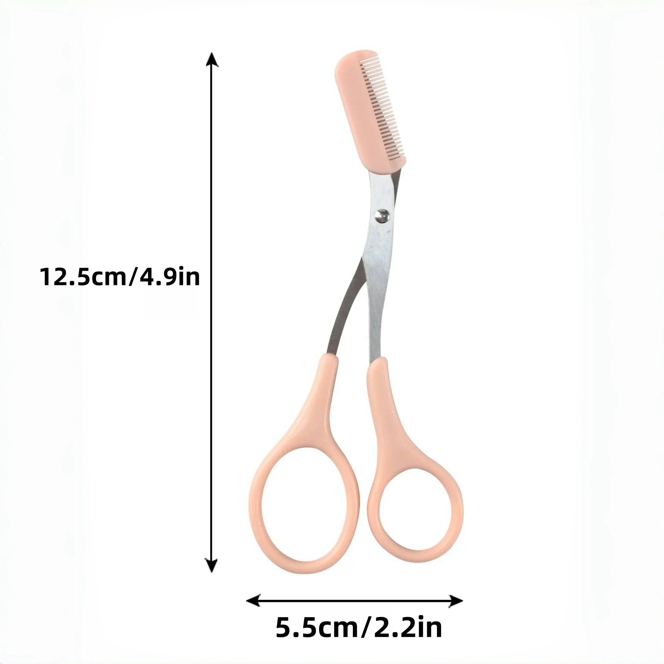 Pink eyebrow trimming scissors with built-in comb - stainless steel,