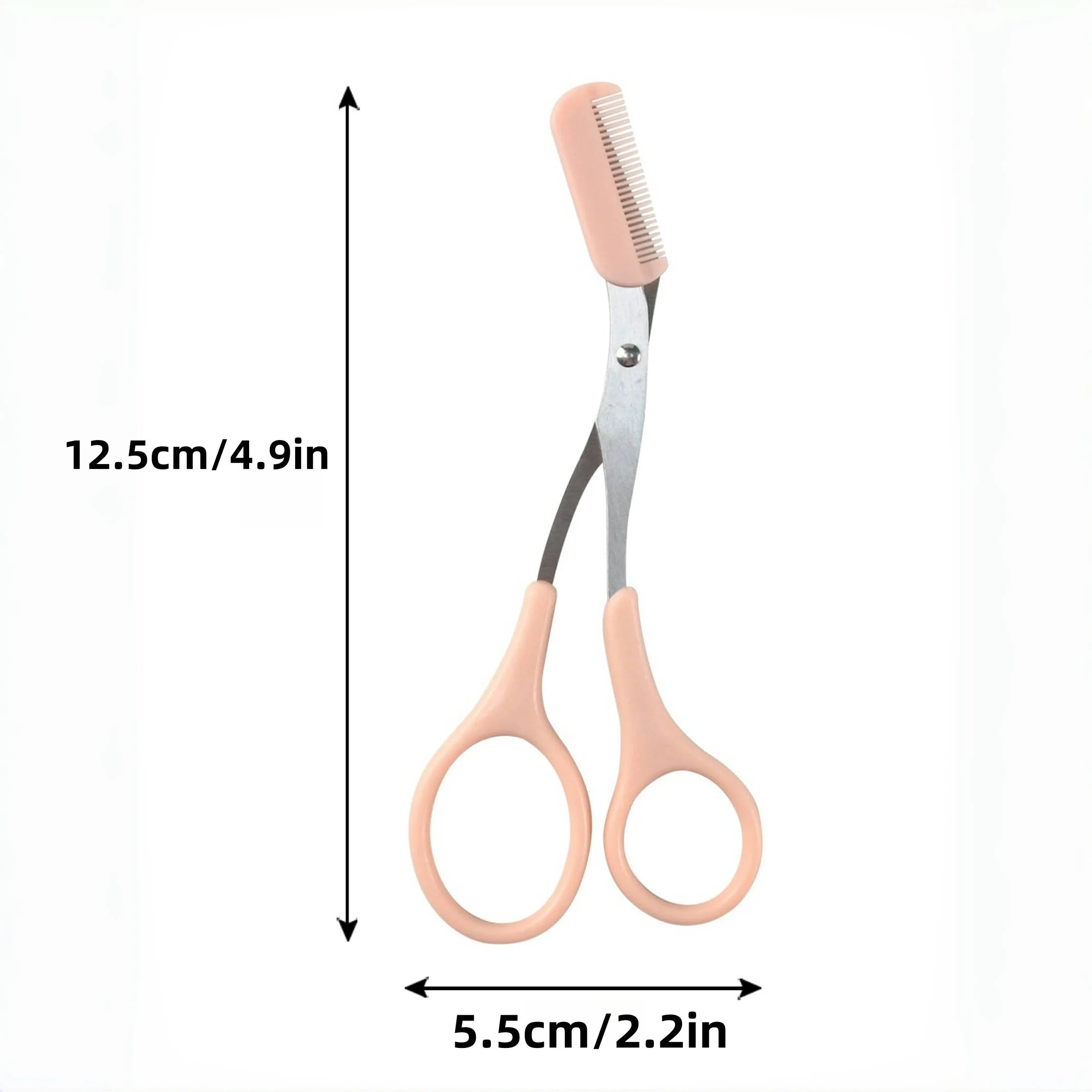 Pink eyebrow trimming scissors with built-in comb - stainless steel,
