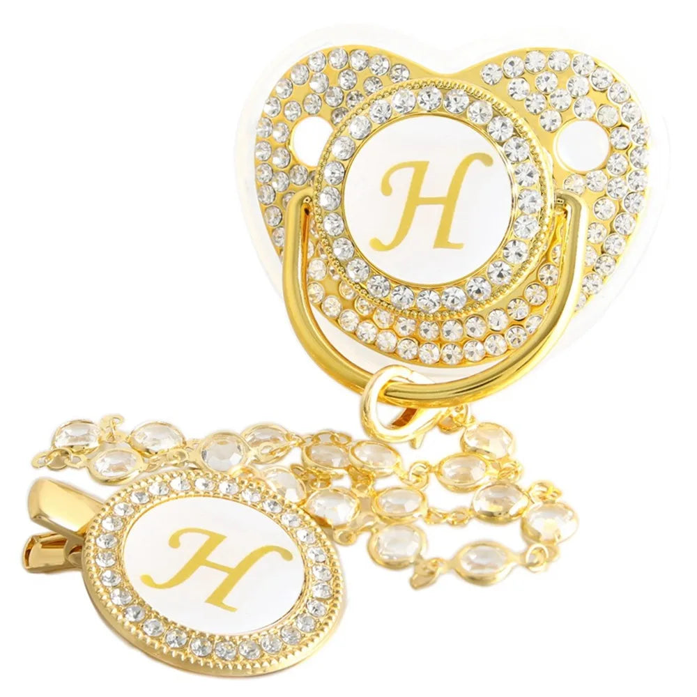 Luxury Rhinestone Baby Pacifier – Elegant Bling Design with Diamond Chain Clip