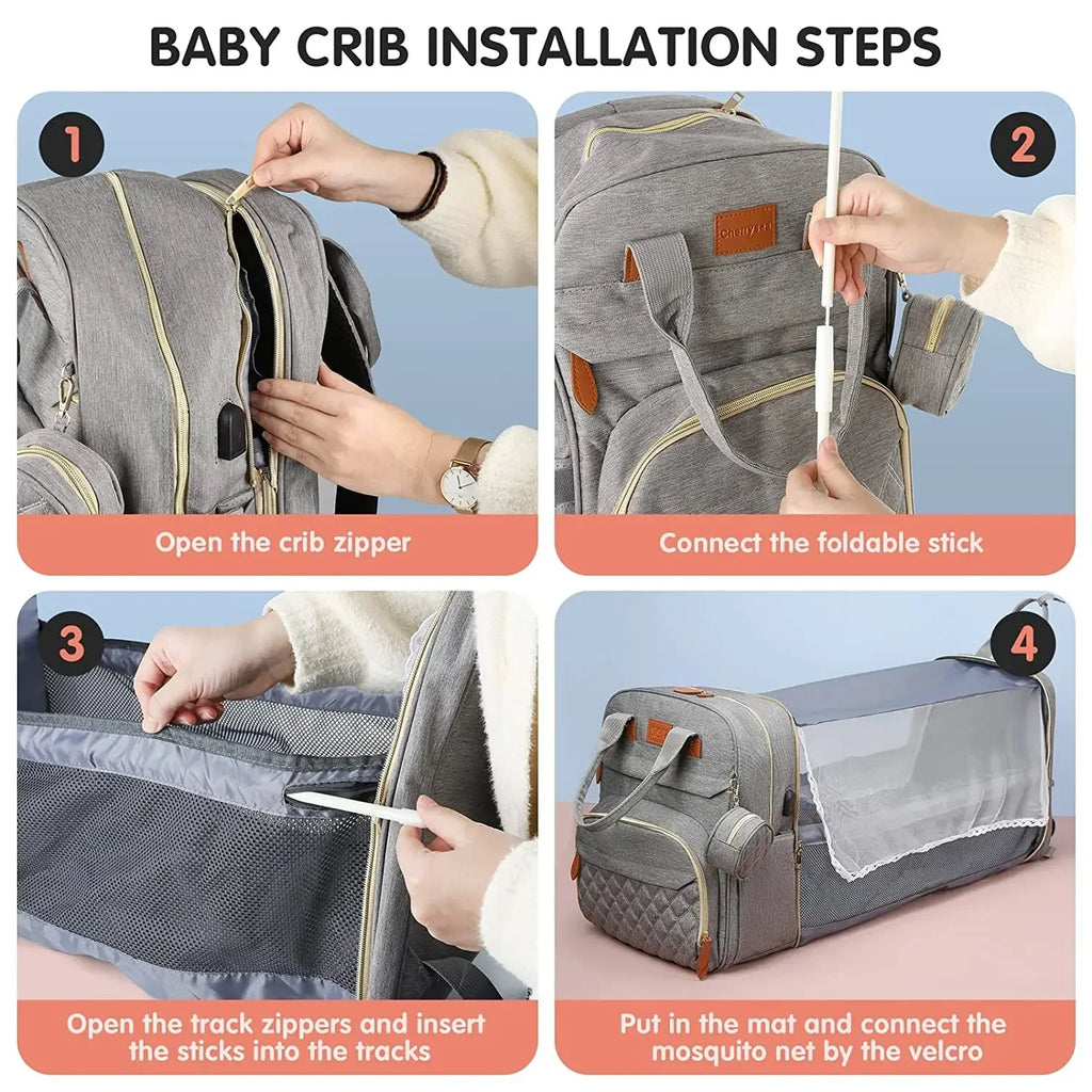 3 In 1 Diaper Bag Backpack Foldable Baby Bed Waterproof