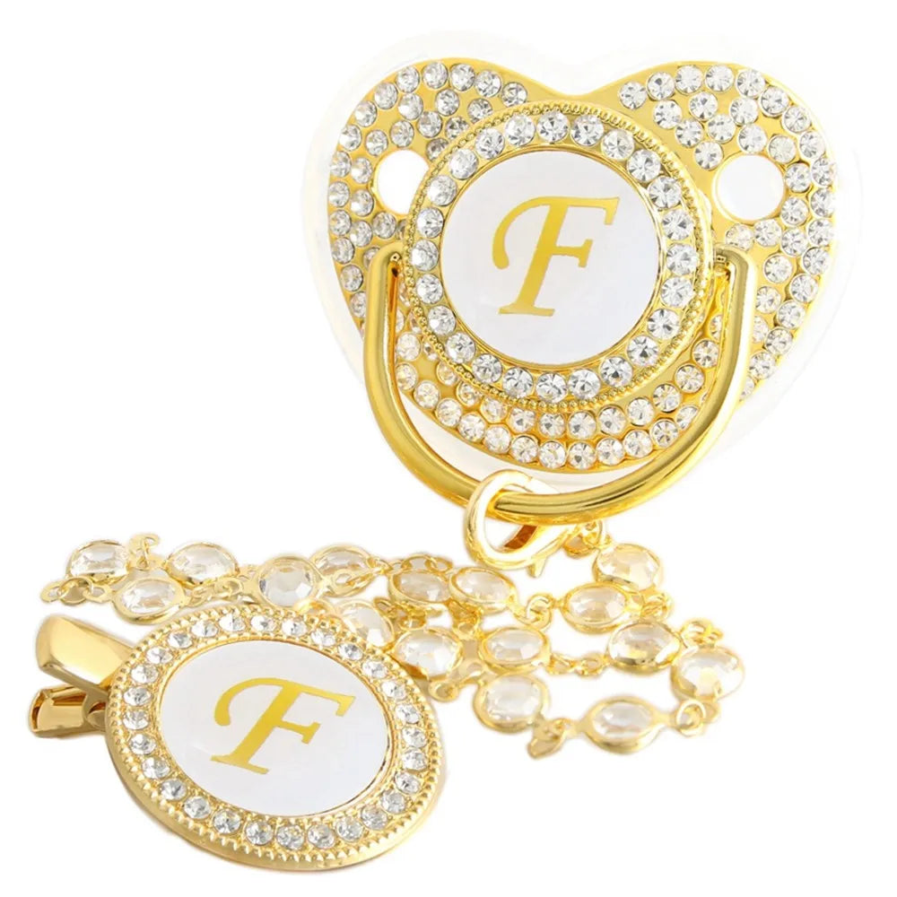Luxury Rhinestone Baby Pacifier – Elegant Bling Design with Diamond Chain Clip