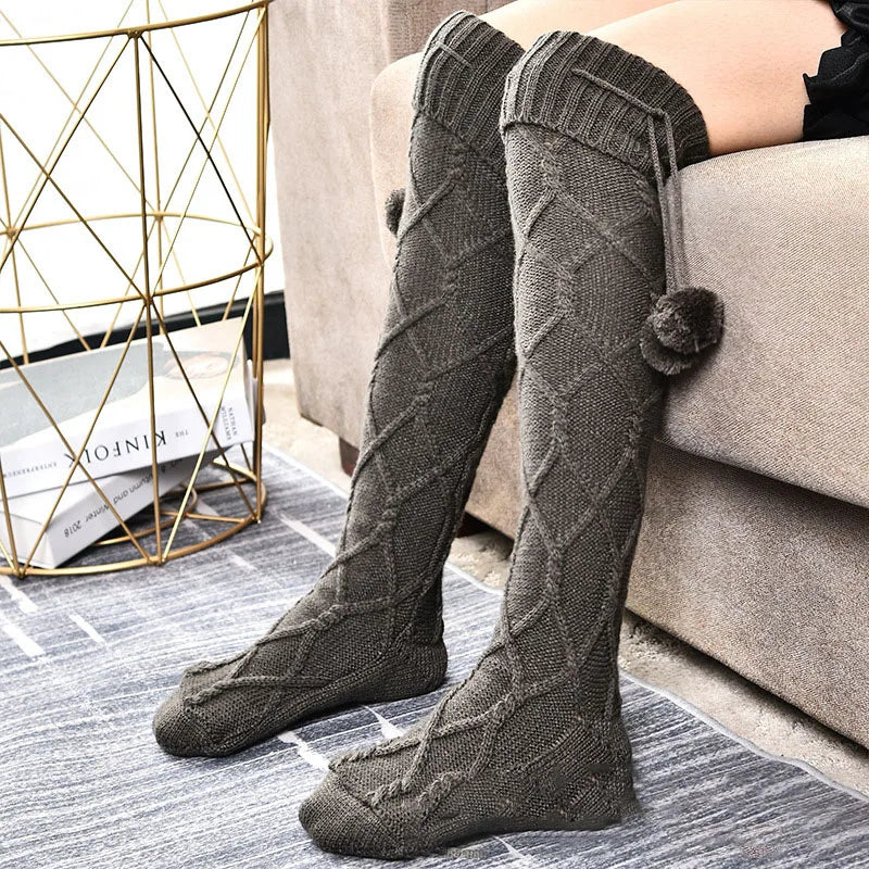 Hot Selling Woolen Socks Thickened Stockings Woolen Ball Socks Pile Up Socks Winter New Stockings  Bow Knots Woolen balls