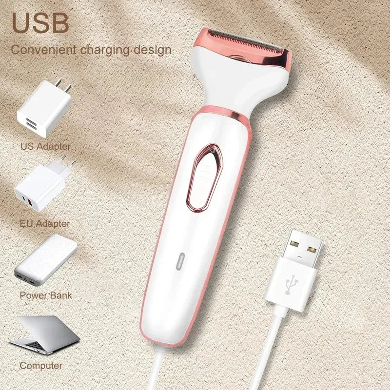 Women's Epilator 4 in 1 Bikini, Arms, Eyebrow, Nose Women Lady Facial Hair Removal Trimmer Face Body Painless Female Shaver