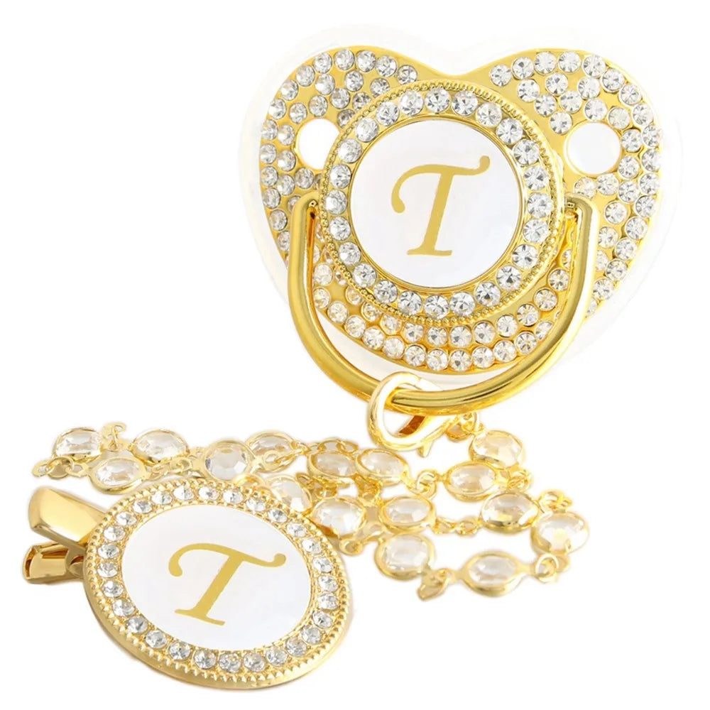 Luxury Rhinestone Baby Pacifier – Elegant Bling Design with Diamond Chain Clip