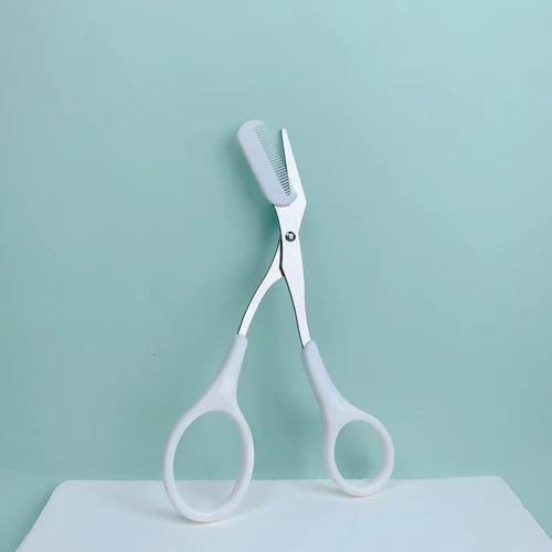 Pink eyebrow trimming scissors with built-in comb - stainless steel,