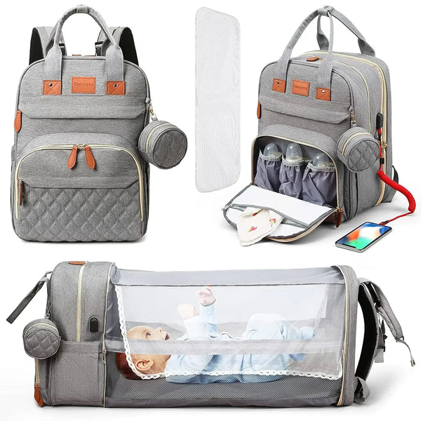 3 In 1 Diaper Bag Backpack Foldable Baby Bed Waterproof