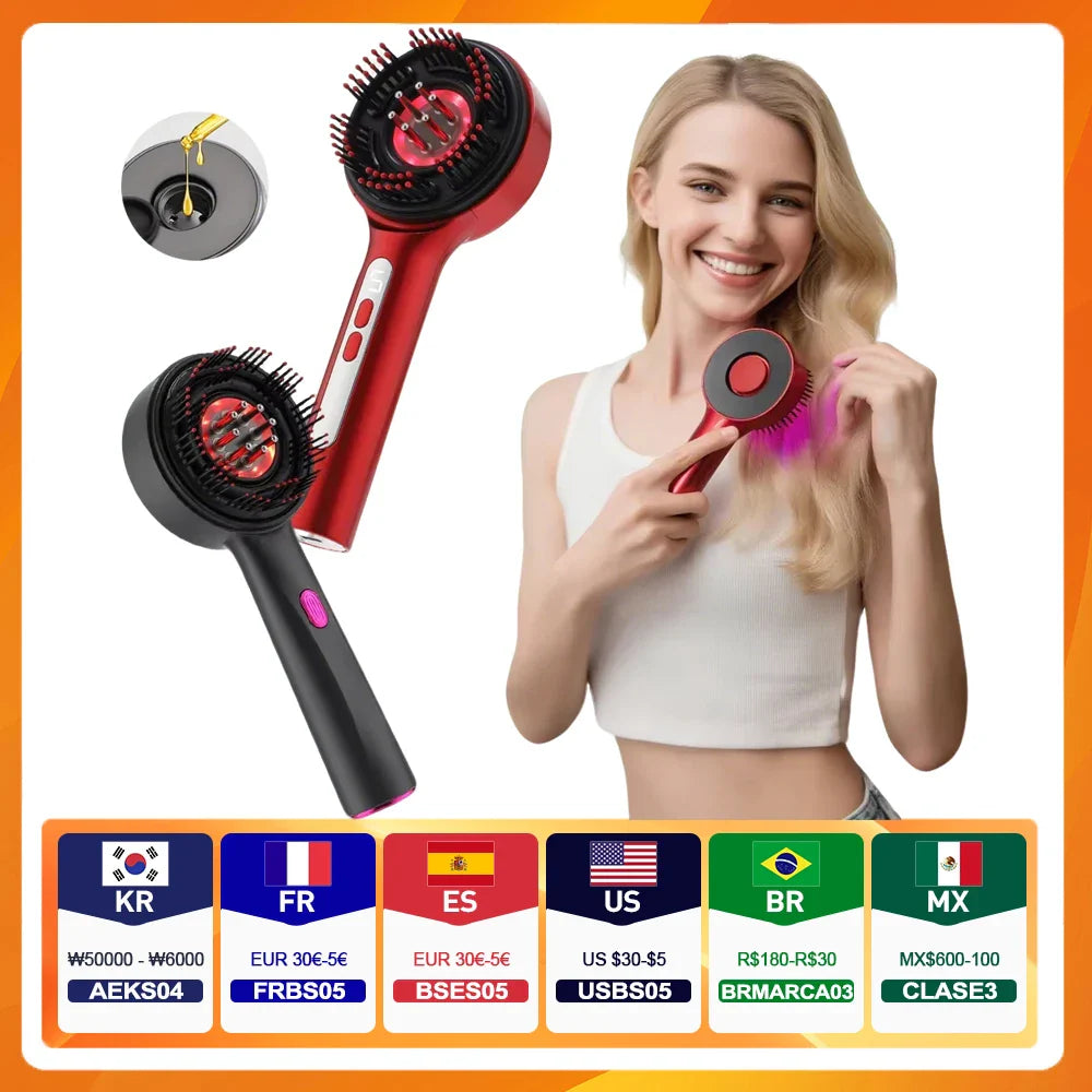 Electric Head Massager Hair Growth Comb Scalp Relax Massager LED Light Therapy Oil Applicator Anti-Hair Loss Hair Care Hairbrush