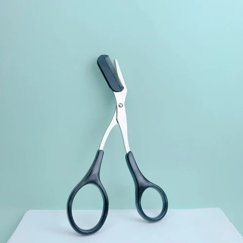 Pink eyebrow trimming scissors with built-in comb - stainless steel,