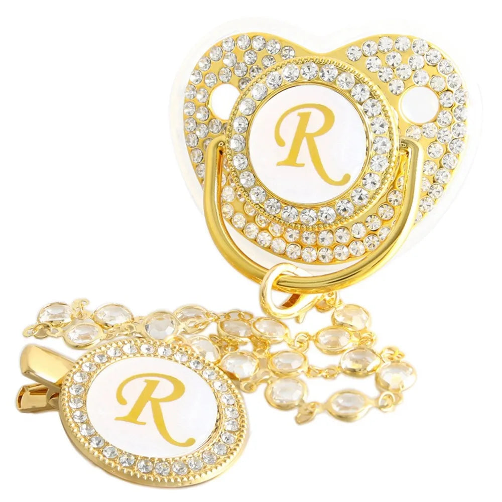 Luxury Rhinestone Baby Pacifier – Elegant Bling Design with Diamond Chain Clip