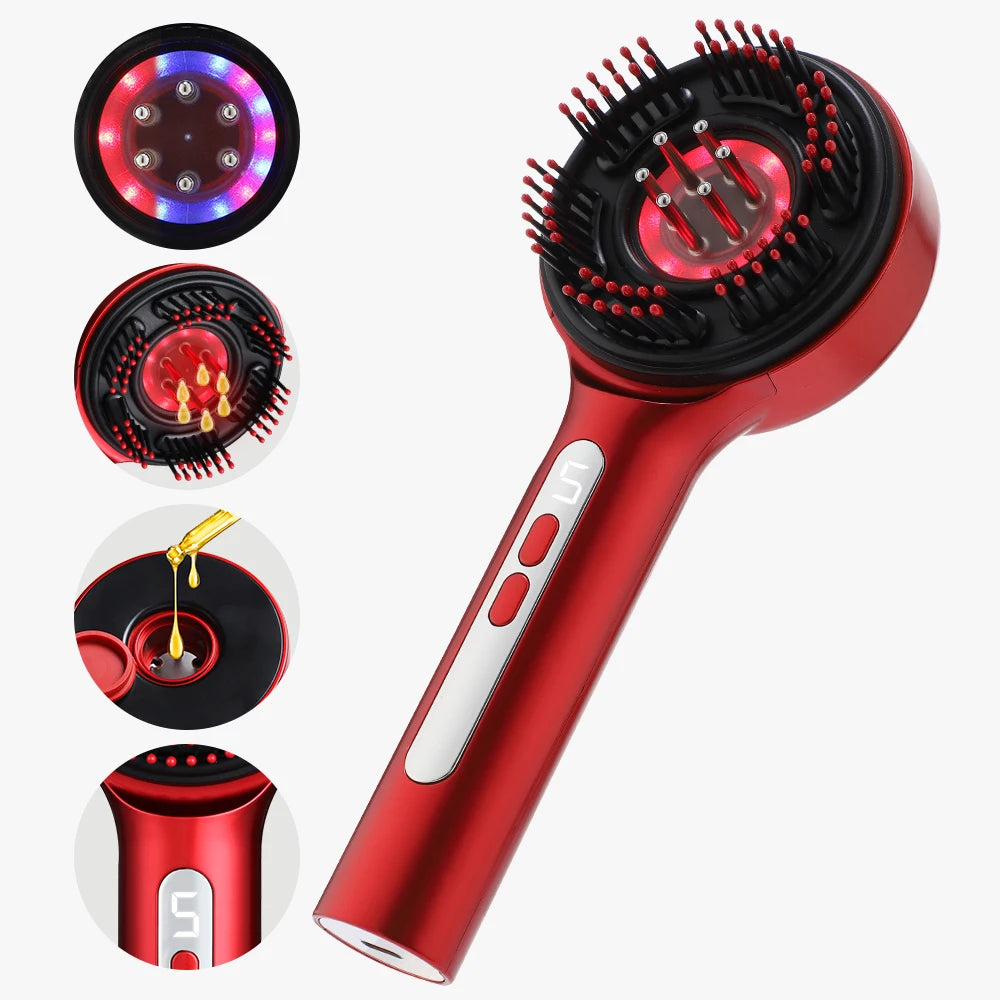 Electric Head Massager Hair Growth Comb Scalp Relax Massager LED Light Therapy Oil Applicator Anti-Hair Loss Hair Care Hairbrush