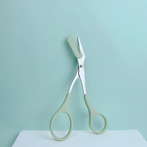 Pink eyebrow trimming scissors with built-in comb - stainless steel,