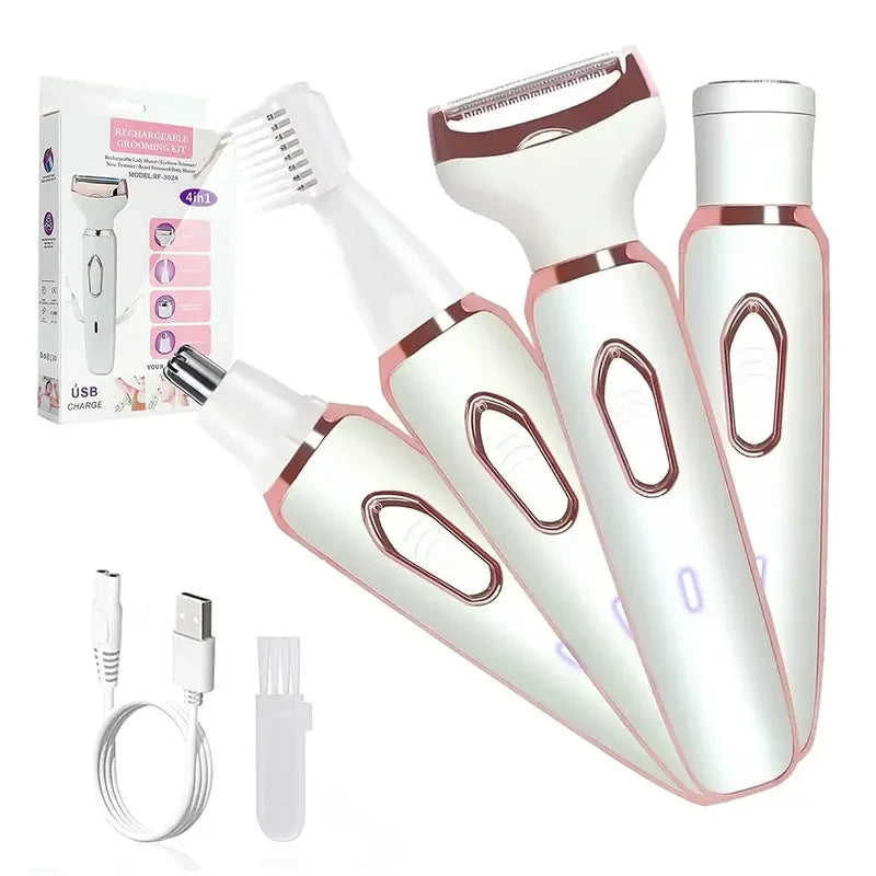 Women's Epilator 4 in 1 Bikini, Arms, Eyebrow, Nose Women Lady Facial Hair Removal Trimmer Face Body Painless Female Shaver