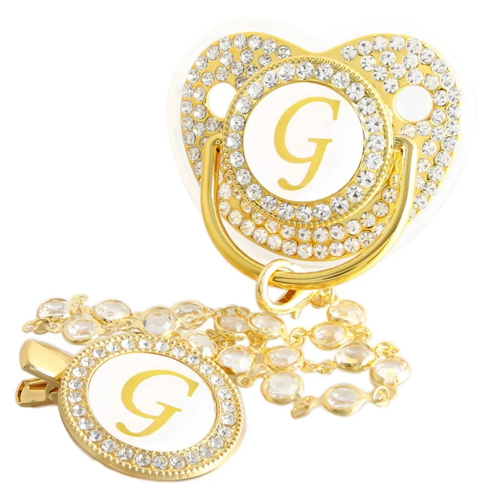Luxury Rhinestone Baby Pacifier – Elegant Bling Design with Diamond Chain Clip