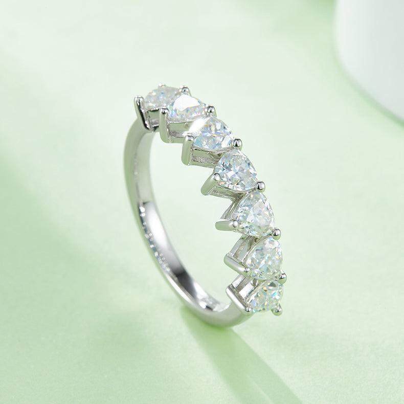 Luxurious Moissanite Diamond 7 Stone Silver Ring – S925 Platinum Plated